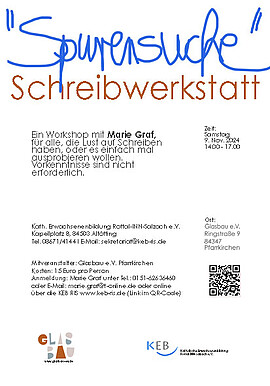 Banner "Spurensuche" - Schreibwerkstatt mit Marie Graf