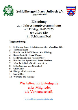 Banner Jahreshauptversammlung der Schloßbergschuetzen Julbach e.V.