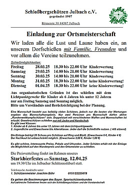 Banner Ortsmeisterschaft der Schloßbergschuetzen Julbach e.V.