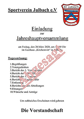 Banner ABGESAGT!!!!!!!!!! Jahreshauptversammlung