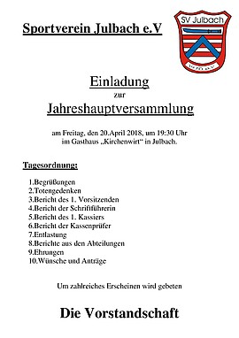 Banner Jahreshauptversammlung SV Julbach